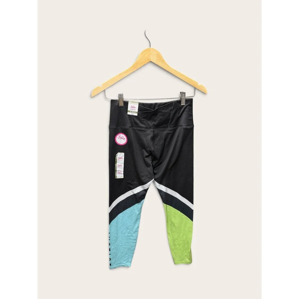 Justice Girls Ankle Leggings XL 16/18 Black Colorblock Recycled Activewear New